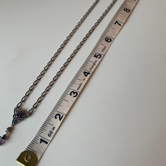 Sterling Silver, Amethyst and Pearl Celtic Design Necklace - Picture 4 of 6